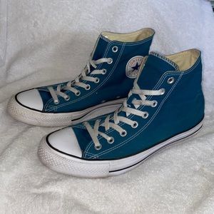 Blue Converse Chuck Taylor high tops.